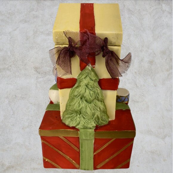 CHRISTMAS GIFT MUSIC BOX -- Vintage, Musical/Movement, Teddy Bear Rises fr. Gift - Picture 8 of 9